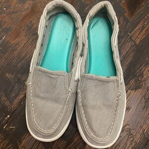 Margaritaville Light Gray Canvas Slip-On Loafers with Teal Insole